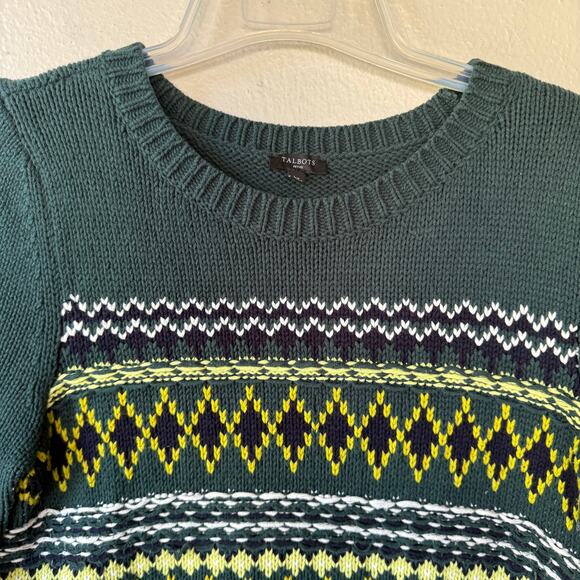 Talbots size L/P Green Yellow Warm pullover sweater size L/P - Picture 3 of 8